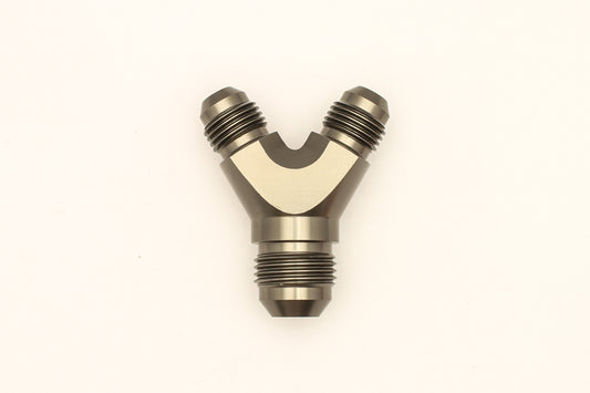 DeatschWerks 6AN Male Flare + 6AN Male Flare to 8AN Male Flare Y Block Fitting