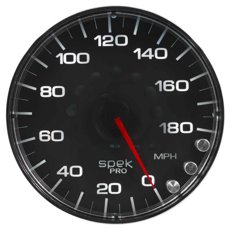 Autometer Spek-Pro Gauge Speedometer 5in 180 Mph Elec. Programmable Black/Chrome - Burkken Auto Parts