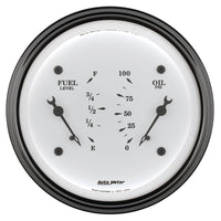 AutoMeter Gauge Dual Fuel & Oilp 3-3/8in. 0 Ohm(e) to 90 Ohm(f)& 100PSI Elec Old Tyme White - Burkken Auto Parts