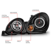 ANZO 1998-2005 Lexus Gs300 Projector Headlights w/ Halo Black - Burkken Auto Parts