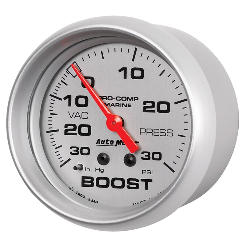 AutoMeter Marine Vac/Boost Gauge 2 5/8in  30INHG 30PSI Mechanical- Silver - Burkken Auto Parts