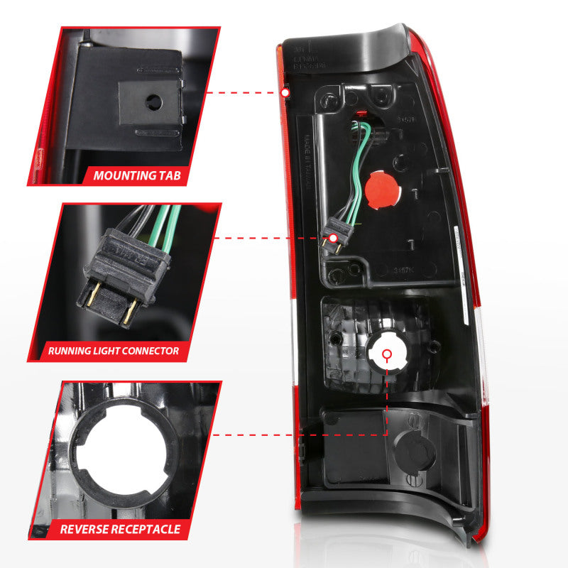ANZO 1999-2002 Chevy Silverado 1500 LED Taillights Plank Style Black w/Clear Lens - Burkken Auto Parts