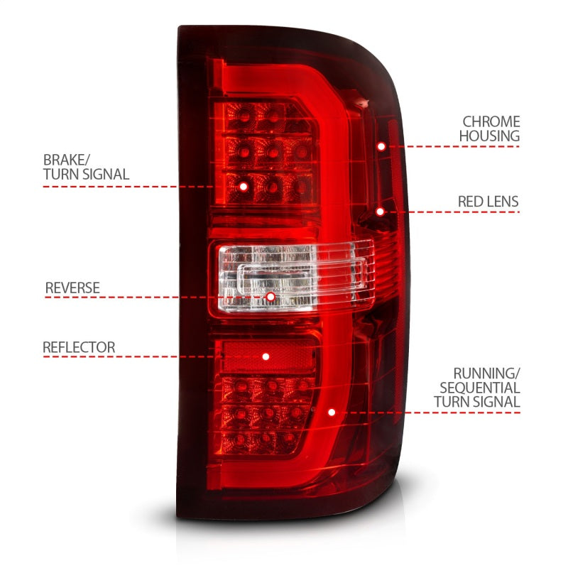 ANZO 14-18 GMC Sierra 1500 LED Taillights Red/Clear - Burkken Auto Parts