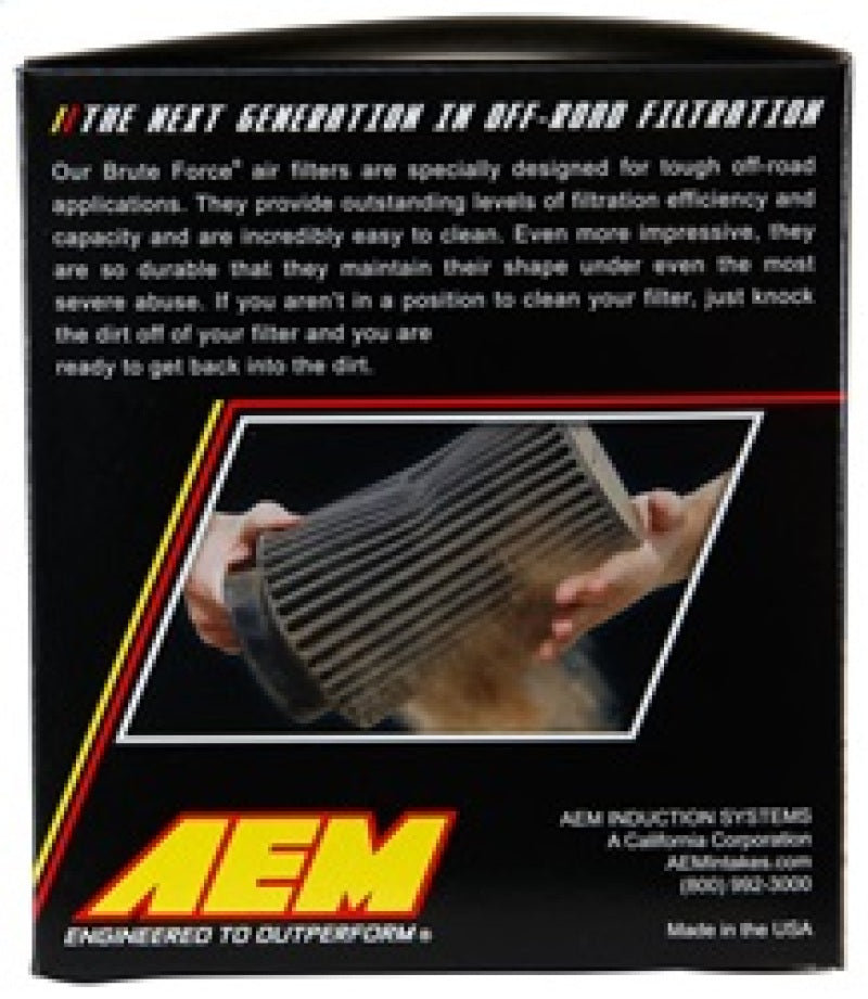 AEM Brute Force Dryflow Air Filter - Conical 6in Base OD / 5.125in Top OD / 5.25in Height - Burkken Auto Parts
