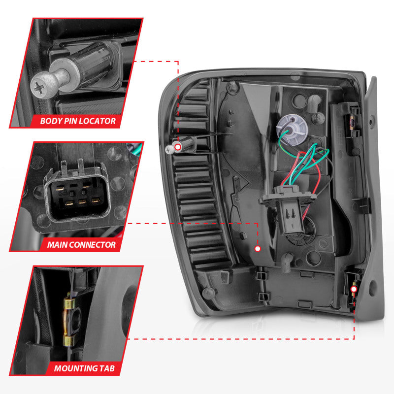 ANZO 1999-2004 Jeep Grand Cherokee LED Tail Lights w/ Light Bar Black Housing Clear Lens - Burkken Auto Parts