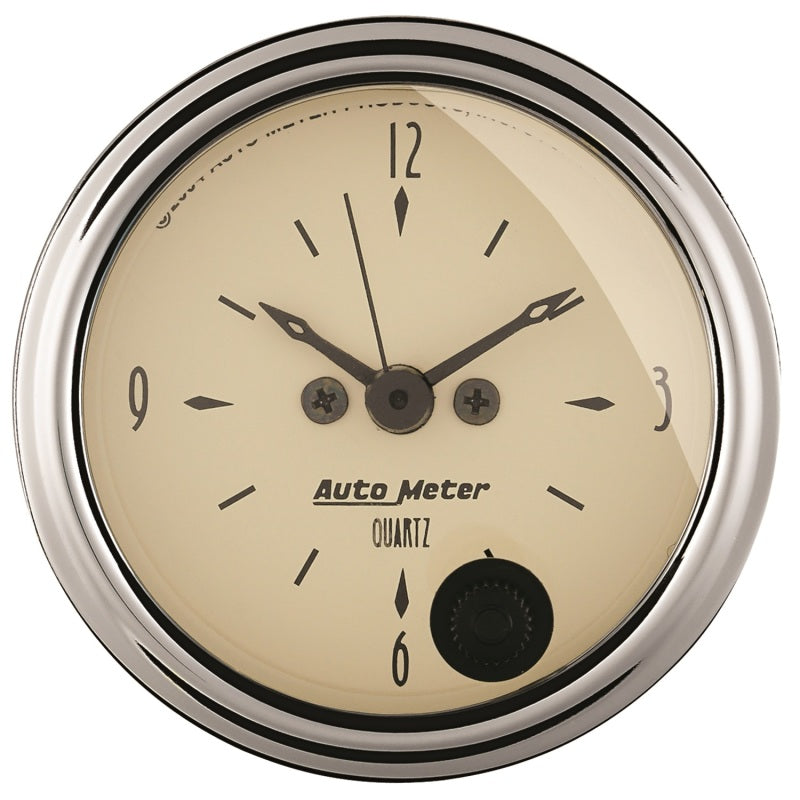 Autometer 2-1/16 inch 12 Hour Analog Antique Beige Clock - Burkken Auto Parts