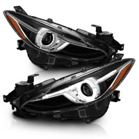 ANZO Projector Headlights With Halo Black w/Amber 14-17 Mazda 3 - Burkken Auto Parts