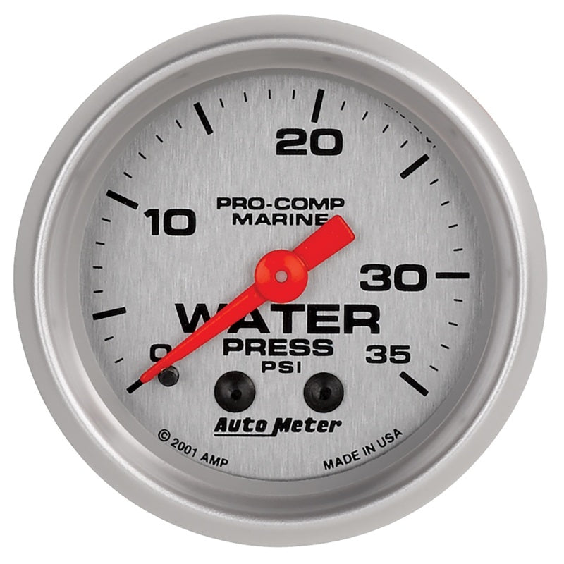 Autometer Marine Silver 2-1/16in 35 PSI Mechanical Water Pressure Gauge - Burkken Auto Parts