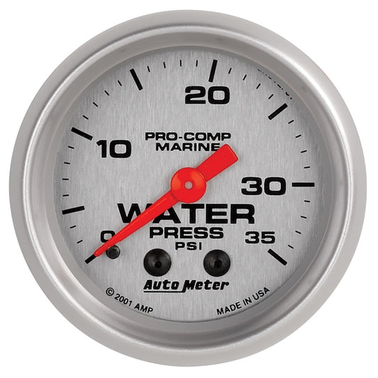 Autometer Marine Silver 2-1/16in 35 PSI Mechanical Water Pressure Gauge - Burkken Auto Parts