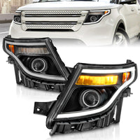 ANZO 11-15 Ford Explorer (w/Factory Halogen HL Only) Projector Headlights w/Light Bar Black Housing - Burkken Auto Parts