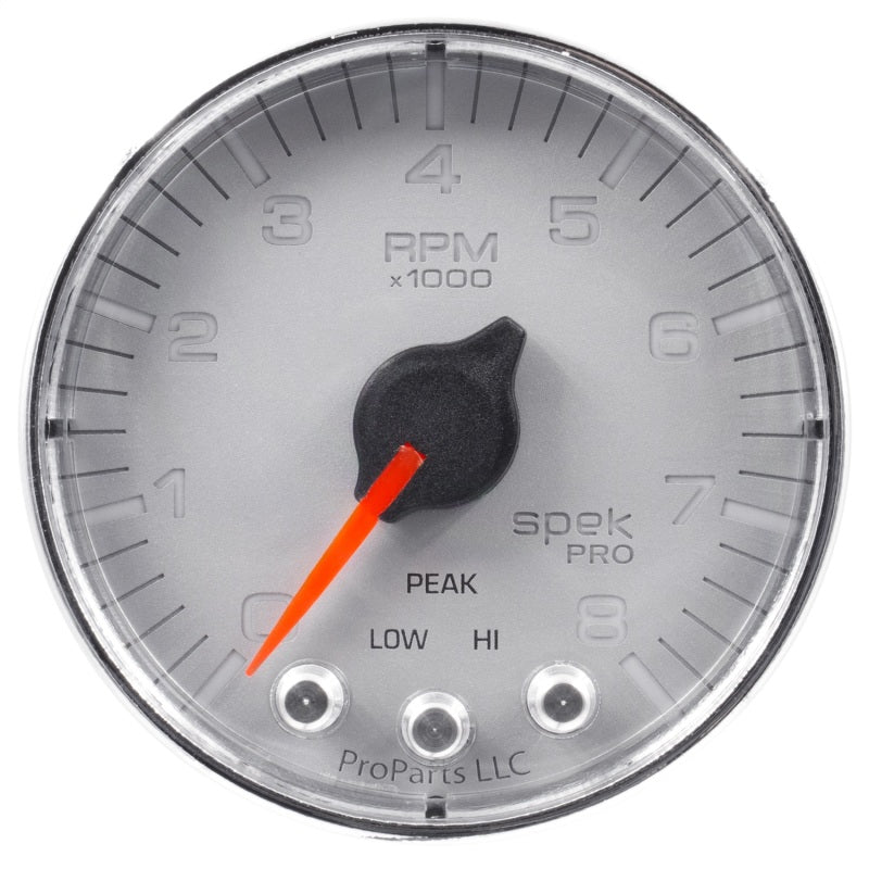 Autometer Spek-Pro Gauge Tach 2 1/16in 8K Rpm W/ Shift Light & Peak Mem Slvr/Chrm - Burkken Auto Parts