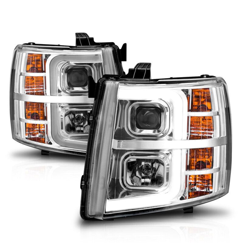 ANZO 2007-2013 Chevrolet Silverado 1500 Projector w/ Light Bar Chrome Housing w/ Sequential - Burkken Auto Parts