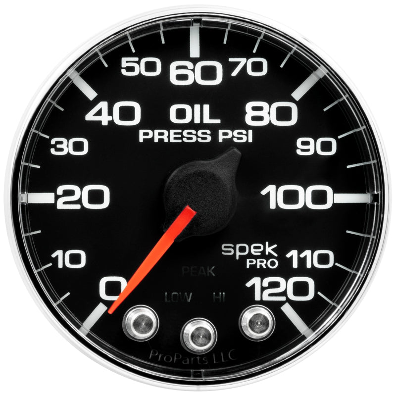 Autometer Spek-Pro Gauge Oil Press 2 1/16in 120psi Stepper Motor W/Peak & Warn Blk/Chrm - Burkken Auto Parts