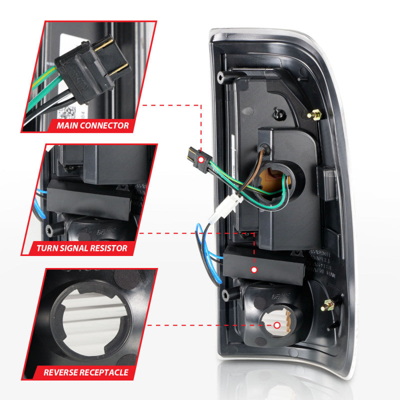 ANZO 1997-2003 Ford F-150 LED Tail Lights w/ Light Bar Black Housing Clear Lens - Burkken Auto Parts