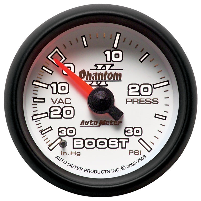 Autometer Phantom II 52.4mm Mechanical Vacuum / Boost Gauge 30 In. HG/30 PSI - Burkken Auto Parts