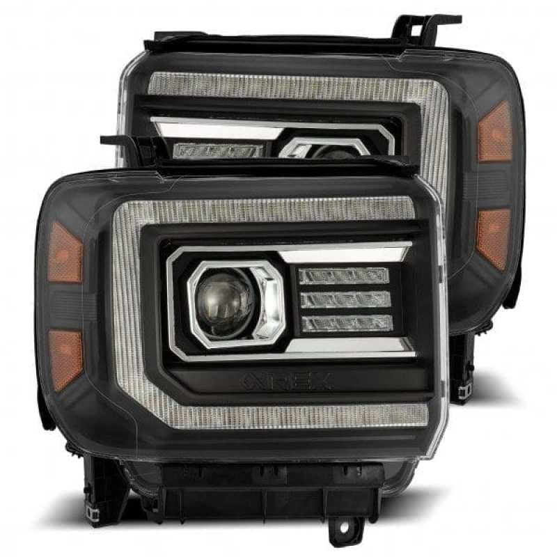 AlphaRex 14-18 GMC Sierra PRO-Series Proj Headlights Plank Style Black w/Activ Light/Seq Signal/DRL - Burkken Auto Parts