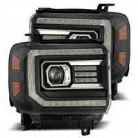 AlphaRex 14-18 GMC Sierra LUXX LED Proj Headlights Plank Style Black w/Activ Light/Seq Signal/DRL - Burkken Auto Parts