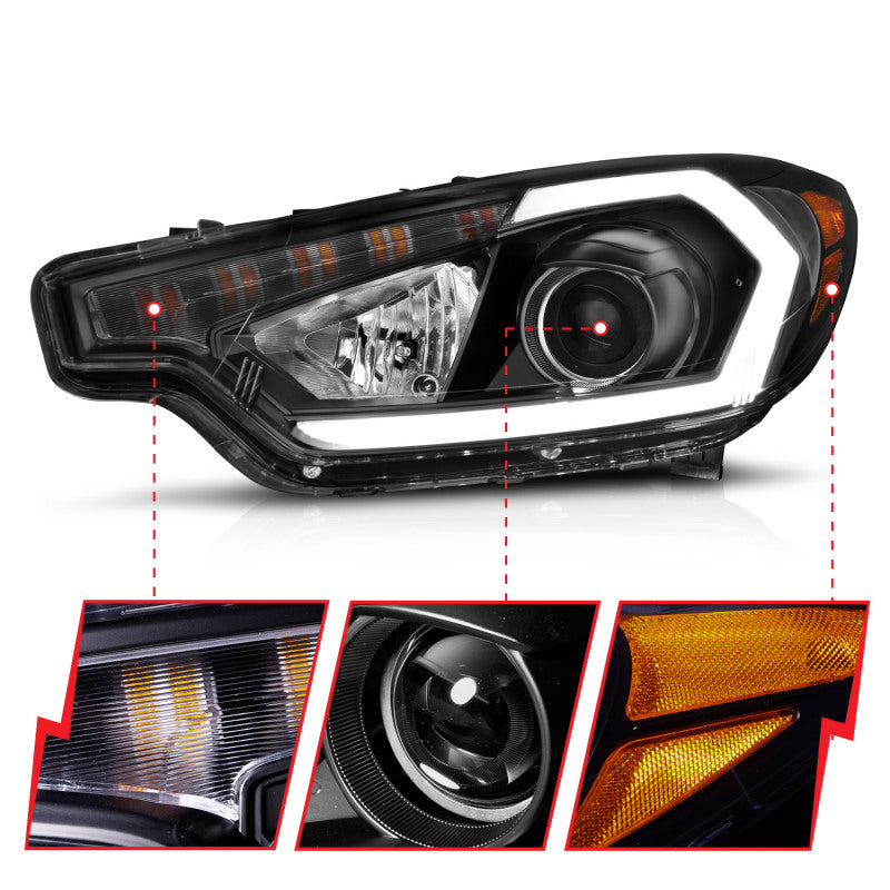 ANZO 2014-2016 Kia Forte Projector Headlights w/ Light Bar Black Housing w/ DRL - Burkken Auto Parts