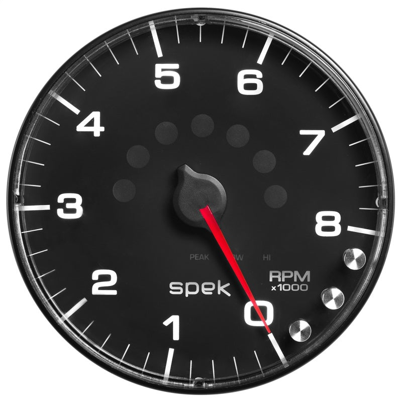 Autometer Spek-Pro Gauge Tachometer 5in 8K Rpm W/Shift Light & Peak Mem Black/Black - Burkken Auto Parts