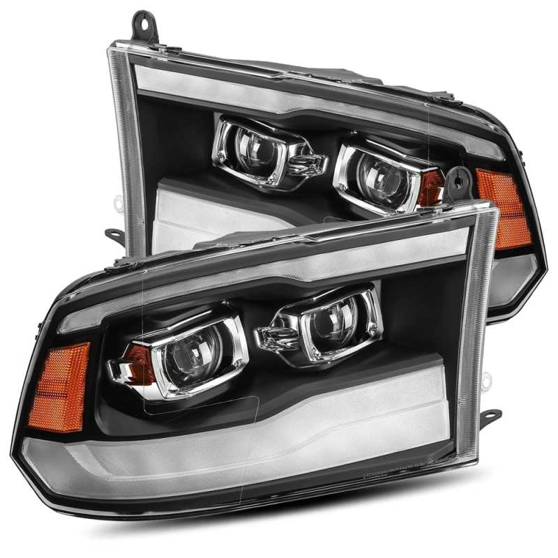 AlphaRex 09-18 Dodge Ram 1500HD PRO-Series Projector Headlights Plank Style Black w/Seq Signal/DRL - Burkken Auto Parts
