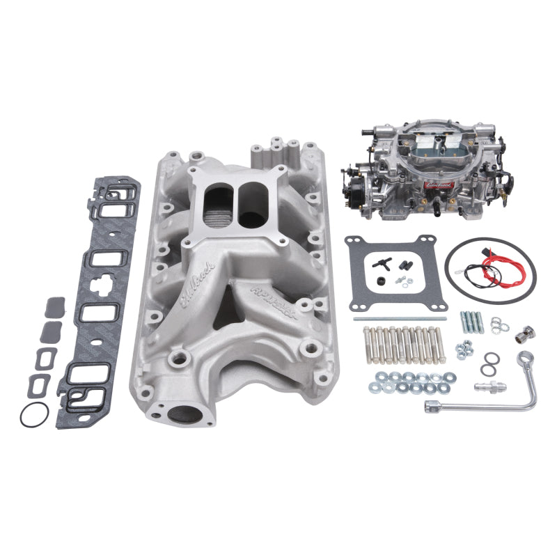 Edelbrock Manifold And Carb Kit Performer RPM Air-Gap Small Block Ford 351W Natural Finish - Burkken Auto Parts