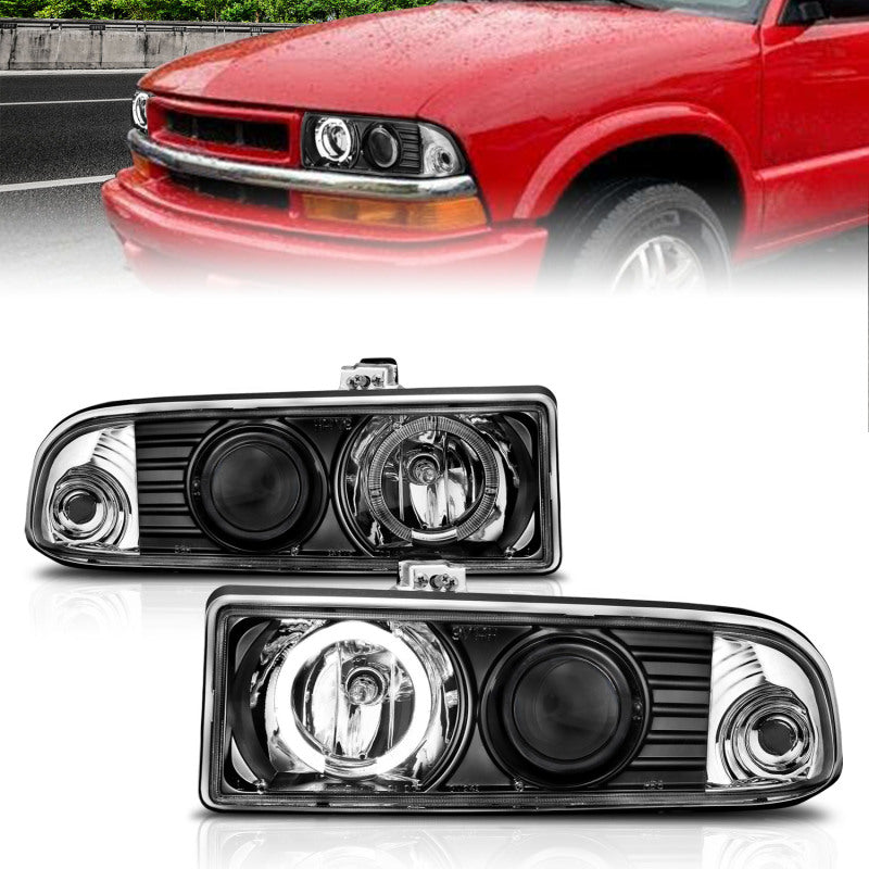 ANZO 1998-2005 Chevrolet S-10 Projector Headlights w/ Halo Black - Burkken Auto Parts