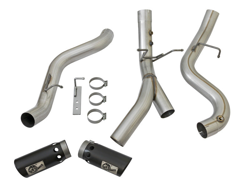 aFe LARGE BORE-HD 4in 409-SS DPF-Back Exhaust w/Dual Black Tips 2017 GM Duramax V8-6.6L (td) L5P - Burkken Auto Parts