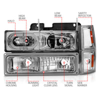 ANZO 88-98 Chevrolet C1500 Crystal Headlights Chrome Housing w/ Signal and Side Marker Lights - Burkken Auto Parts