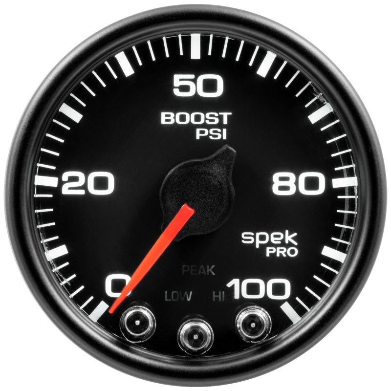 Autometer Spek-Pro Gauge Boost 2 1/16in 100psi Stepper Motor W/Peak & Warn Blk/Blk - Burkken Auto Parts