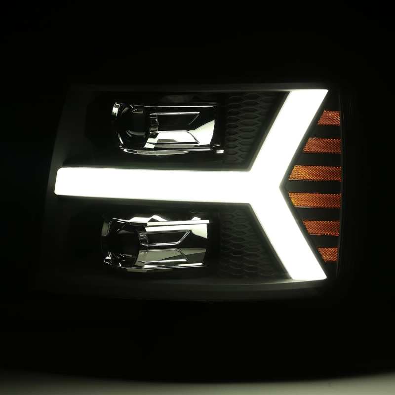 AlphaRex 07-13 Chevy 1500HD PRO-Series Proj Headlights Plank Style Chrome w/Activ Light/Seq Signal - Burkken Auto Parts