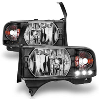 ANZO 1994-2001 Dodge Ram Crystal Headlights Black w/ LED - Burkken Auto Parts