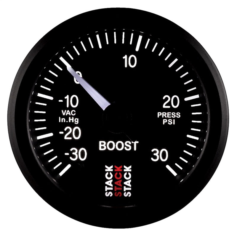 Autometer Stack 52mm -30INHG to +30 PSI (Incl T-Fitting) Pro Stepper Motor Boost Press Gauge - Black - Burkken Auto Parts