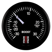 Autometer Stack 52mm -30INHG to +30 PSI (Incl T-Fitting) Pro Stepper Motor Boost Press Gauge - Black - Burkken Auto Parts