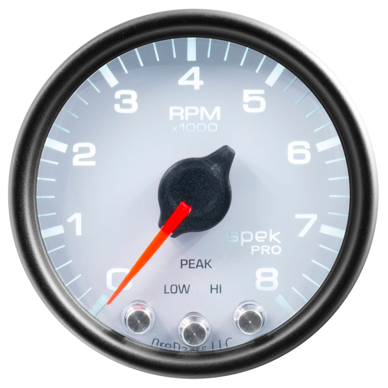 Autometer Spek-Pro Gauge Tach 2 1/16in 8K Rpm W/ Shift Light & Peak Mem Wht/Blk - Burkken Auto Parts