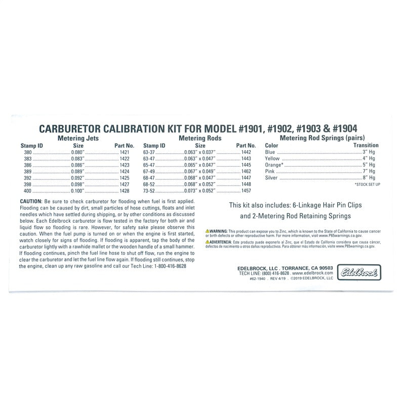Edelbrock Calibration Kit for 1901 / 1902 / 1903 / 1904 - Burkken Auto Parts