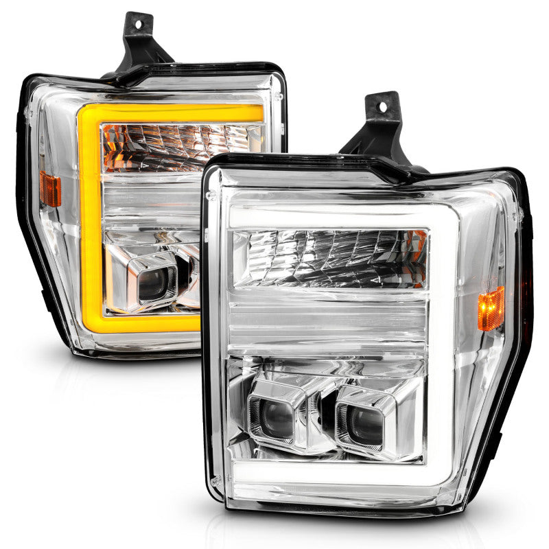ANZO 08-10 Ford F-250 - F-550 Super Duty Projector Headlights w/ Light Bar Switchback Chrome Housing - Burkken Auto Parts