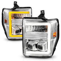 ANZO 08-10 Ford F-250 - F-550 Super Duty Projector Headlights w/ Light Bar Switchback Chrome Housing - Burkken Auto Parts