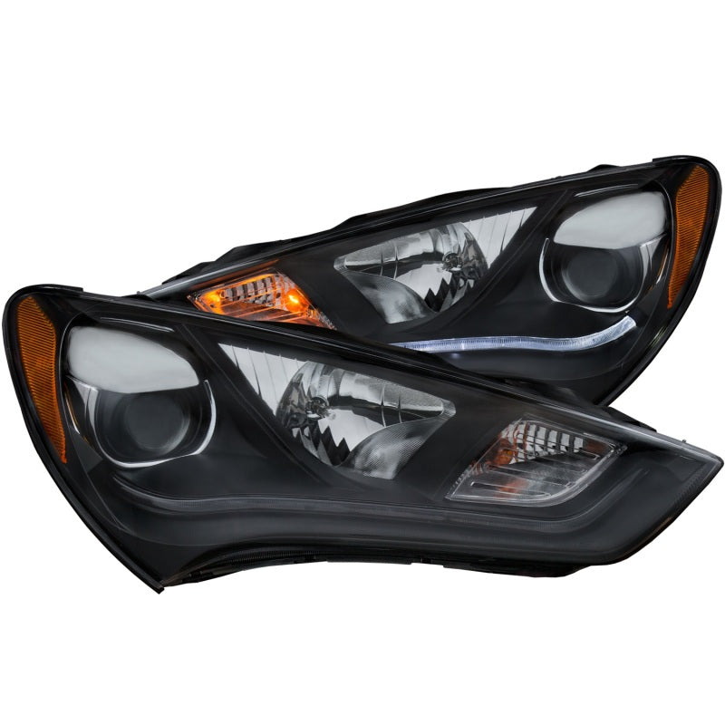 ANZO 2013-2015 Hyundai Genesis Projector Headlights w/ Plank Style Design Black (HID Compatible) - Burkken Auto Parts