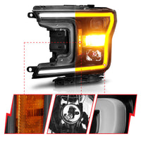ANZO 2018-2020 Ford F-150 Projector Headlight w/ Plank Style Switchback Black Housing - Burkken Auto Parts