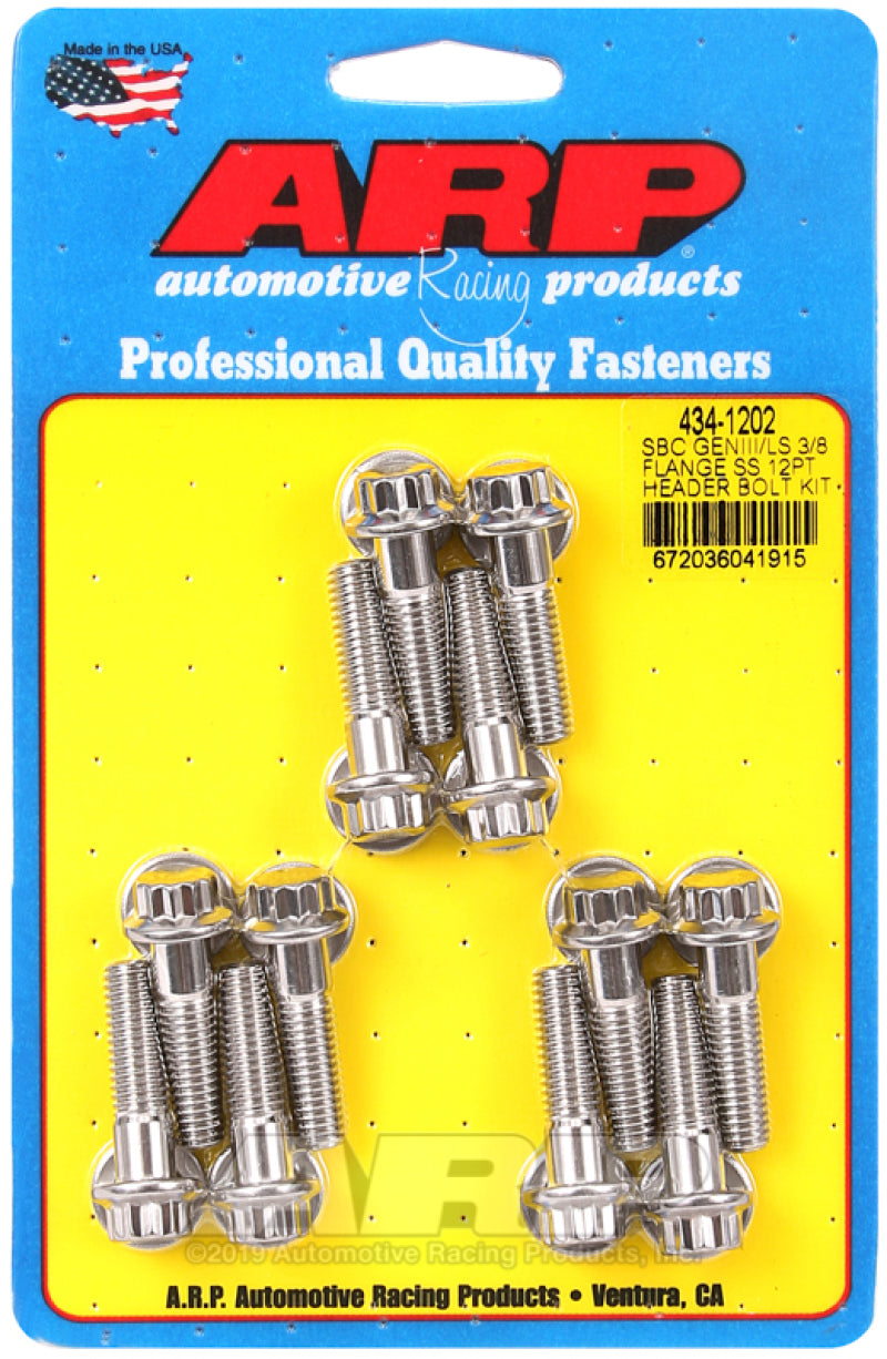 ARP Chevy SBC/GenIII LS 3/8in Flange SS 12pt Header Bolt Kit - Burkken Auto Parts