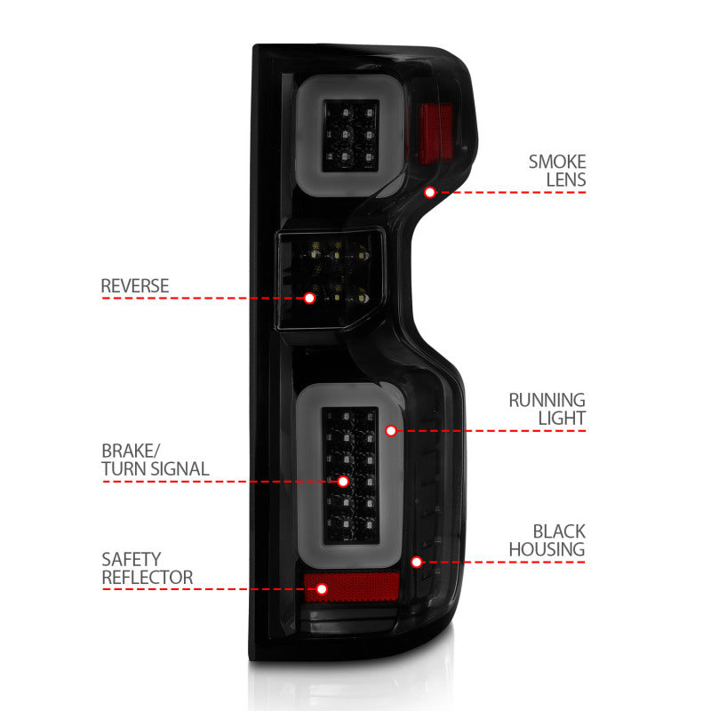 ANZO 19-21 Chevy Silverado Full LED Taillights Black Housing Smoke Lens G2 (w/C light Bars) - Burkken Auto Parts