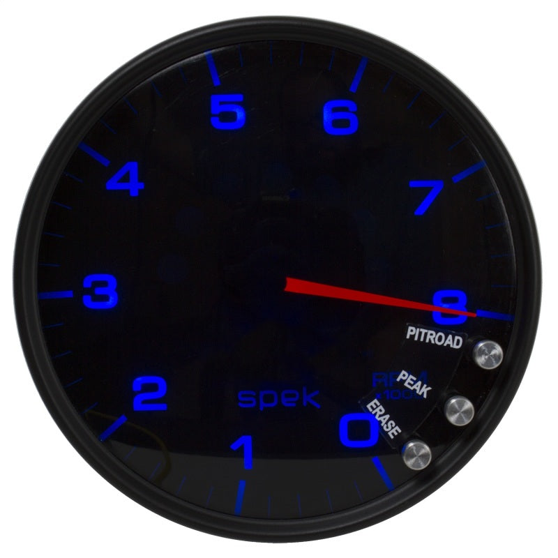 Autometer Spek-Pro Gauge Tachometer 5in 8K Rpm W/Shift Light & Peak Mem Black/Smoke/Black - Burkken Auto Parts