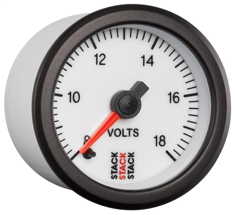 Autometer Stack 52mm 8-18V Pro Stepper Motor Battery Voltage Gauge - White - Burkken Auto Parts