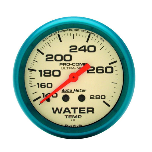 Autometer Ultra-Nite 2-5/8in 140-280 Deg F Mechanical Glow In The Dark Water Temp Gauge - Burkken Auto Parts