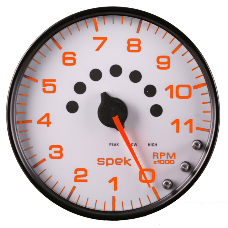 Autometer Spek-Pro Gauge Tachometer 5in 11K Rpm W/Shift Light & Peak Mem White/Black - Burkken Auto Parts