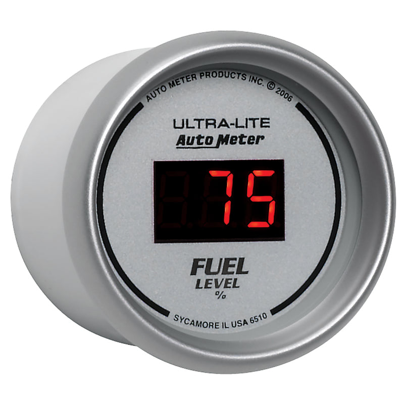 Autometer Ultra-Lite Digital 2-1/16in 0-280 OHM Silver Dial w/ Red LED Programmable Fuel Level Gage - Burkken Auto Parts