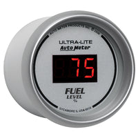 Autometer Ultra-Lite Digital 2-1/16in 0-280 OHM Silver Dial w/ Red LED Programmable Fuel Level Gage - Burkken Auto Parts