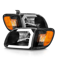 ANZO 00-04 Toyota Tundra (Fits Reg/Acc Cab Only) Crystal Headlights w/Light Bar Black w/Corner Light - Burkken Auto Parts