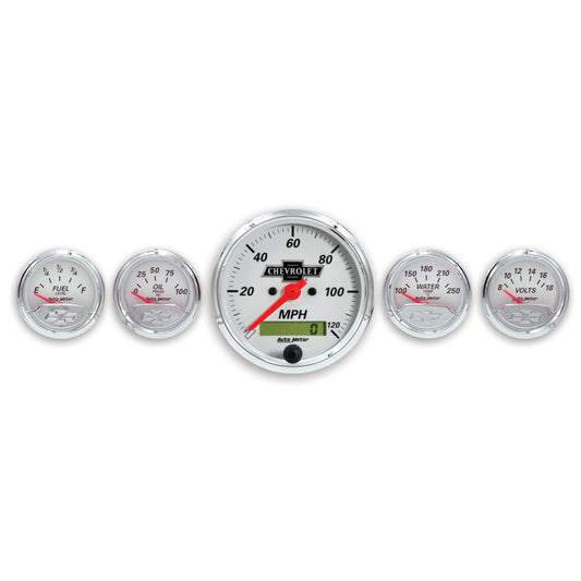 Autometer Arctic White GM 5 Pc Kit Box w/ Elec Speedo, Elec Oil Press, Water Temp, Volt, Fuel Level - Burkken Auto Parts