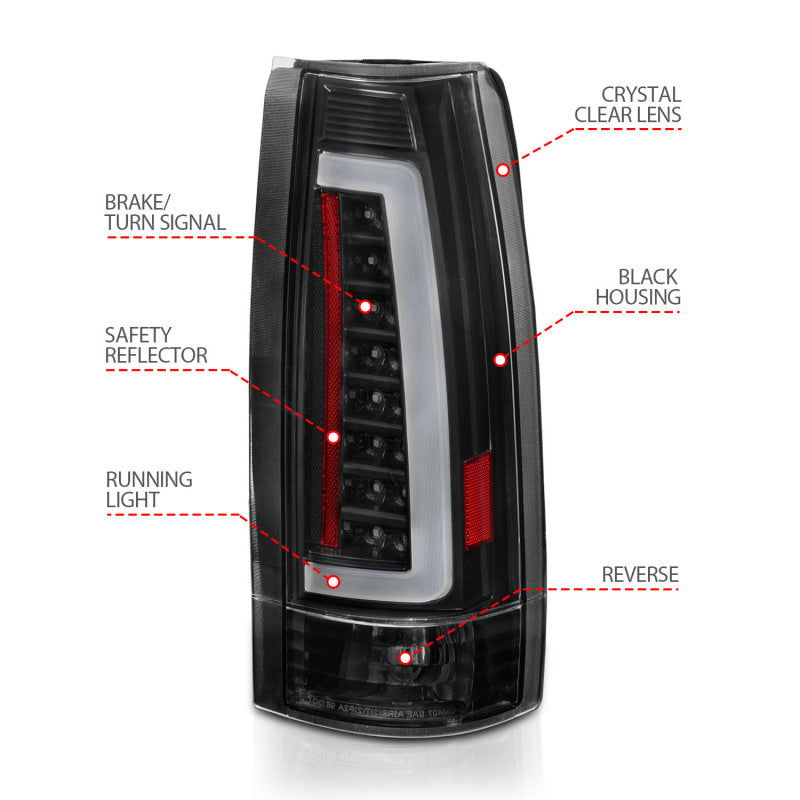 ANZO 1999-2000 Cadillac Escalade LED Taillights Black Housing Clear Lens Pair - Burkken Auto Parts